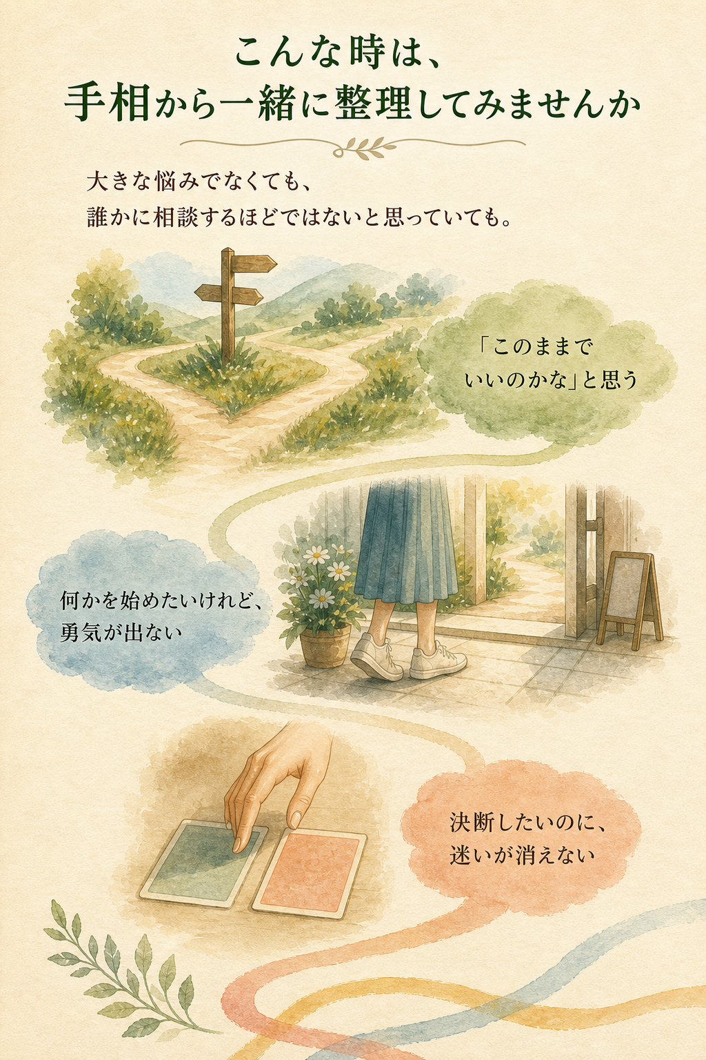 手相から一緒に整理できる5つの迷いを示す図解(1/2)