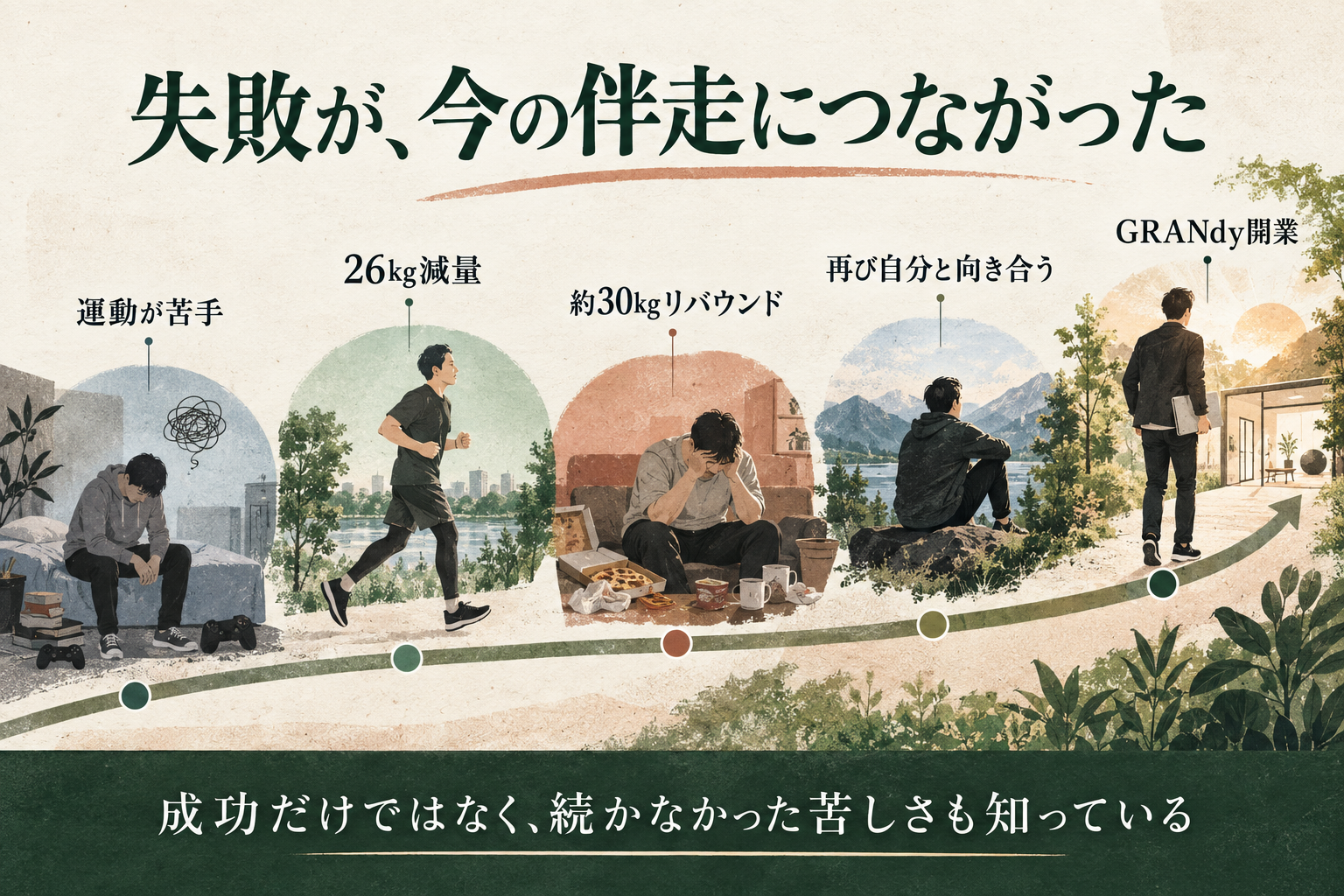 運動が苦手だった頃から26kg減量、約30kgのリバウンド、GRANdy開業までの歩み